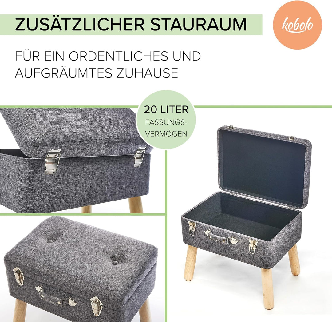 Kobolo Kofferhocker Hocker Polsterhocker aus Textil - Hell Grau - 50x35x45 cm