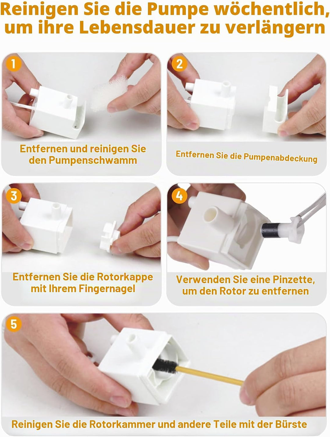 SIBAYS Ersatz-Wasserpumpe für 15 Liter grossen Hundewasserbrunnen, USB 5V 1A katzenbrunnen pumpe mit