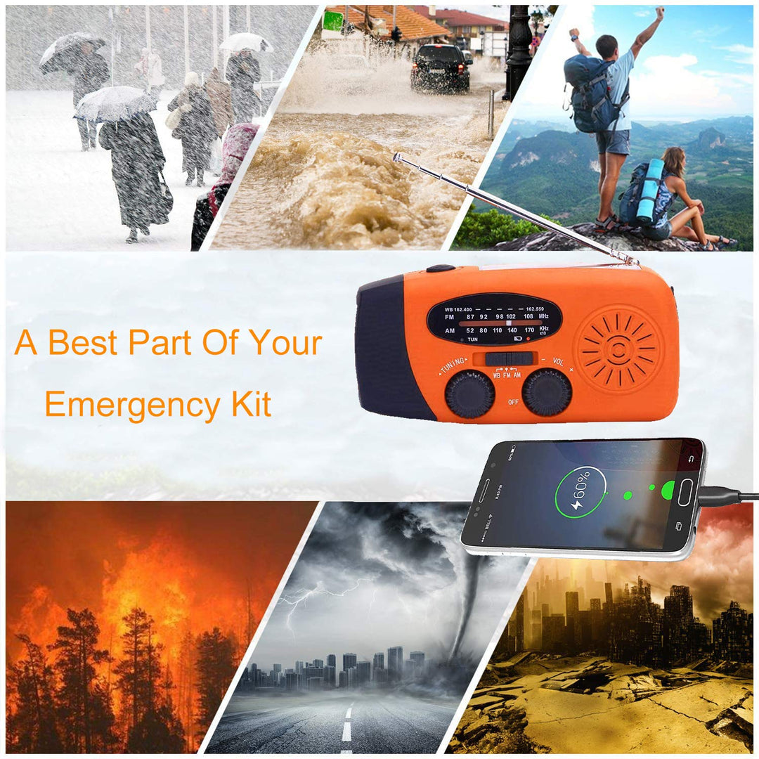 Solar Radio, Tragbar Kurbelradio Dynamo Radio mit AM/FM, Notfall Radio mit Kurbel, 2000mAh Wiederauf