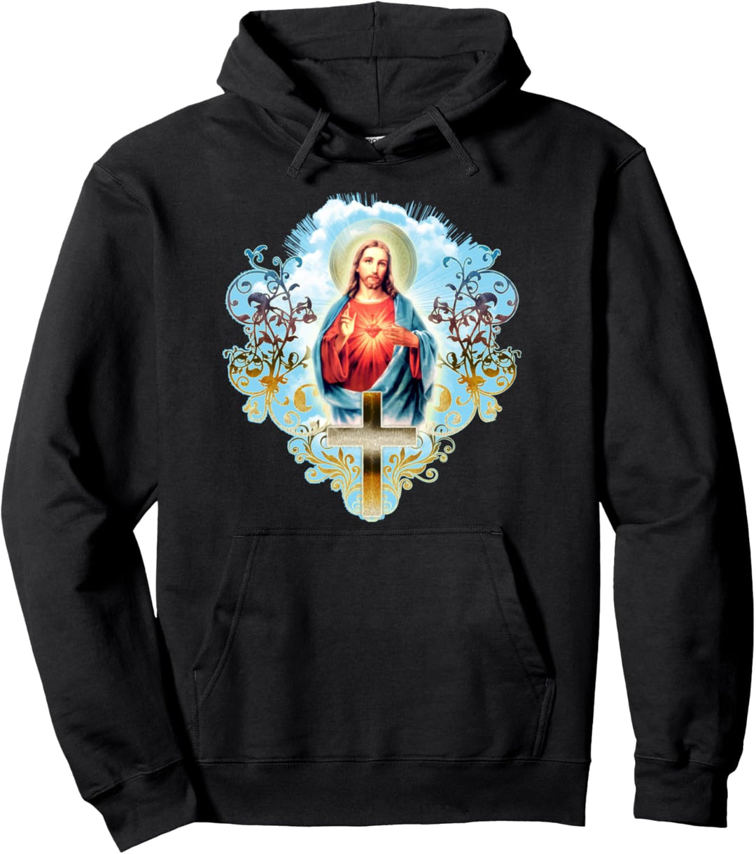 Herz-Jesu-Christus-Vintage Quer-katholische Geschenke Pullover Hoodie