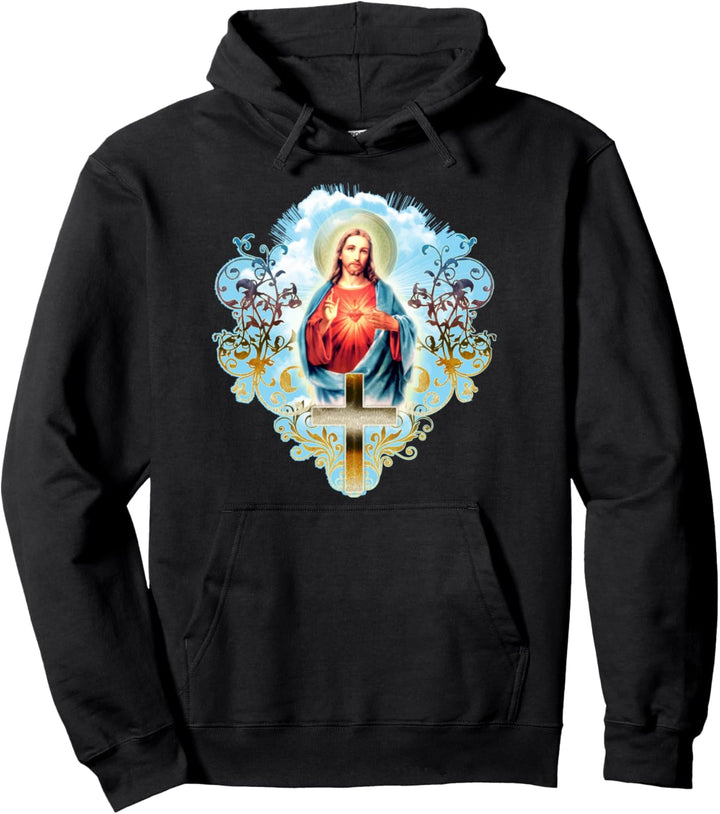 Herz-Jesu-Christus-Vintage Quer-katholische Geschenke Pullover Hoodie