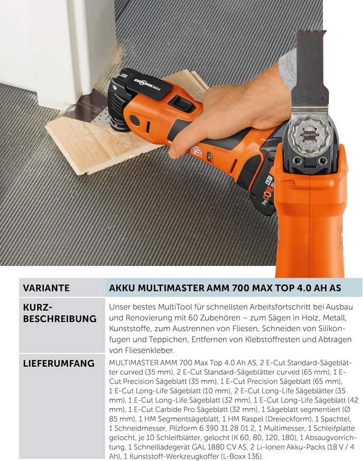 Fein Akku Multimaster AMM 700 MAX TOP 4.0 AH AS (18 V, Akku 4,0 Ah, AMPShare, StarlockMax, inkl. Zub