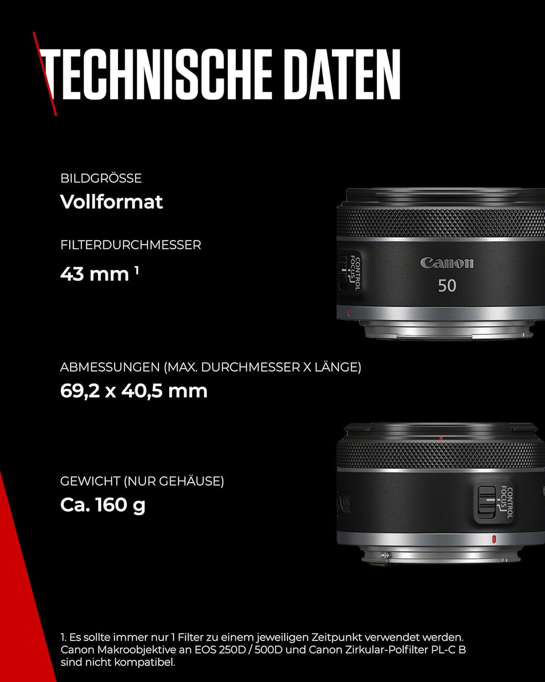 Canon RF 50mm F1.8 STM Objektiv | Kompakt und leicht, hohe Lichtstärke von 1:1,8, kompatibel mit All