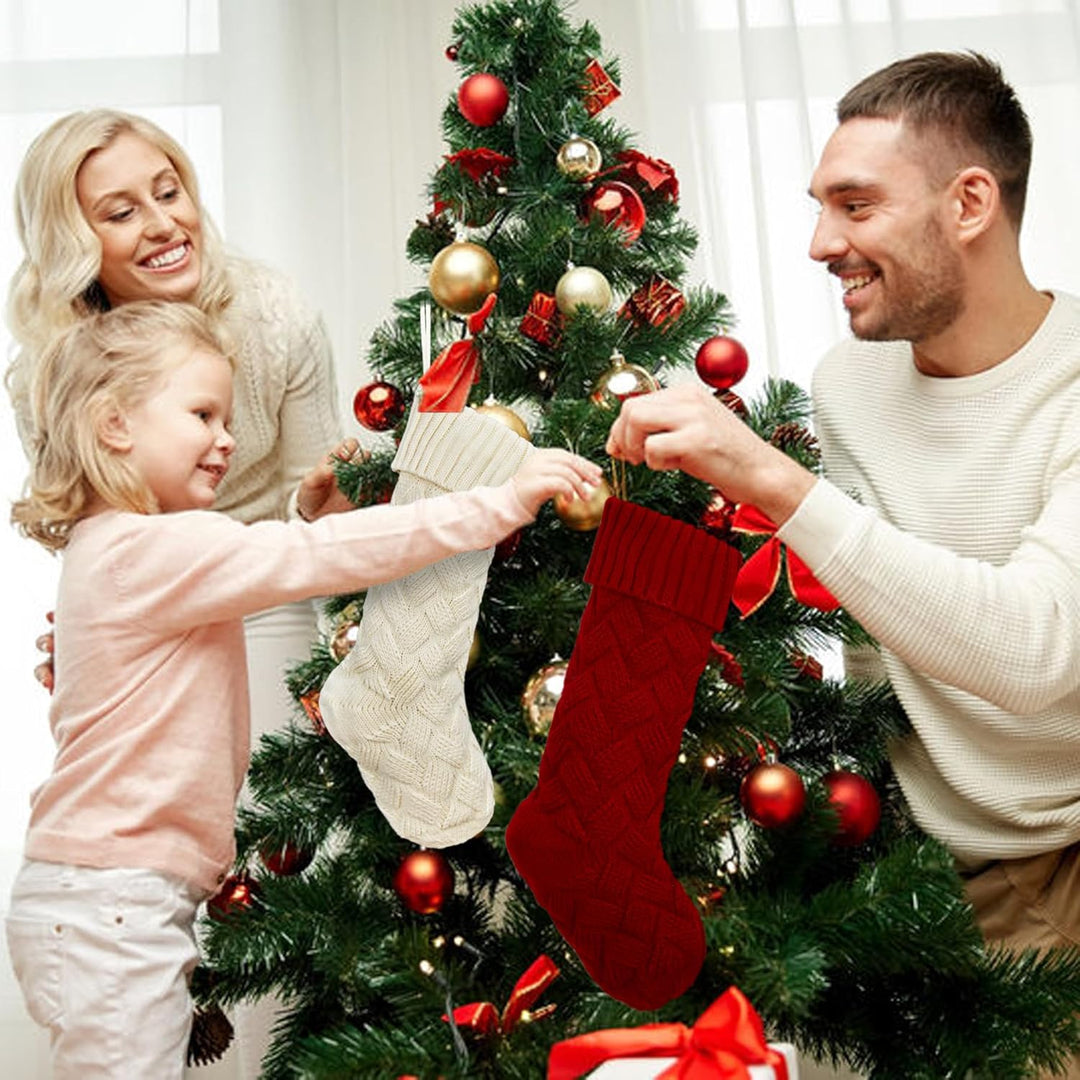 Weihnachtsstrümpfe Kint 3 Stück mit Kunstharz-Ornament, grosse Kaminstrümpfe Familie Ornament Strümp