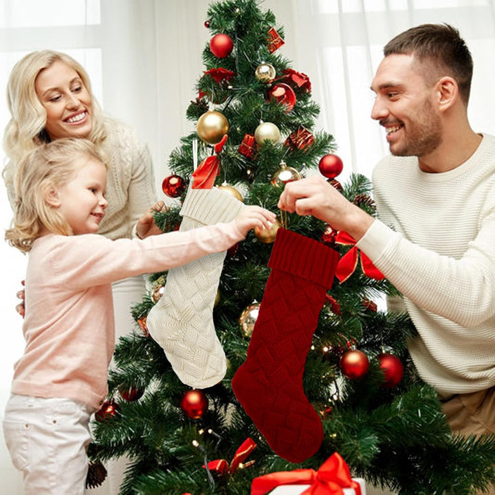 Weihnachtsstrümpfe Kint 3 Stück mit Kunstharz-Ornament, grosse Kaminstrümpfe Familie Ornament Strümp