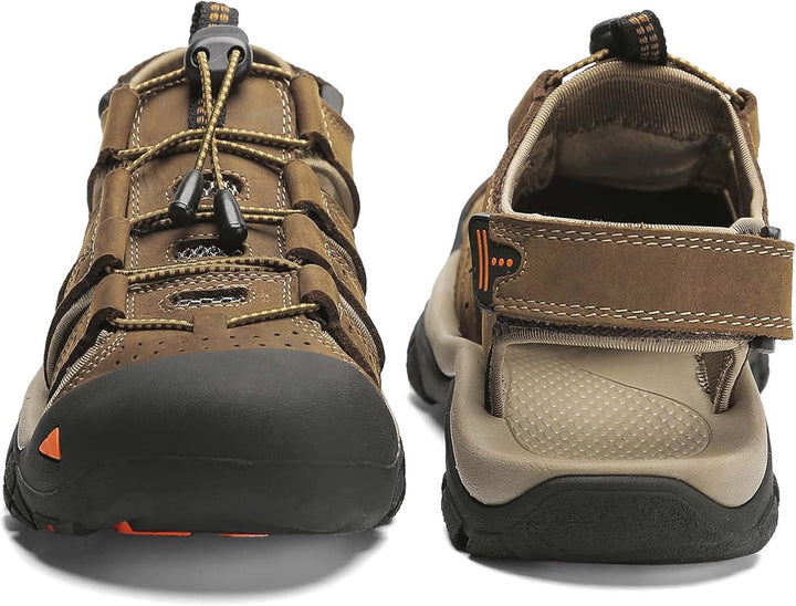 ZYLDK Herren Leder Sandalen Sport Outdoor Trekkingsandalen Atmungsaktive Leichte Wandersandalen Männ