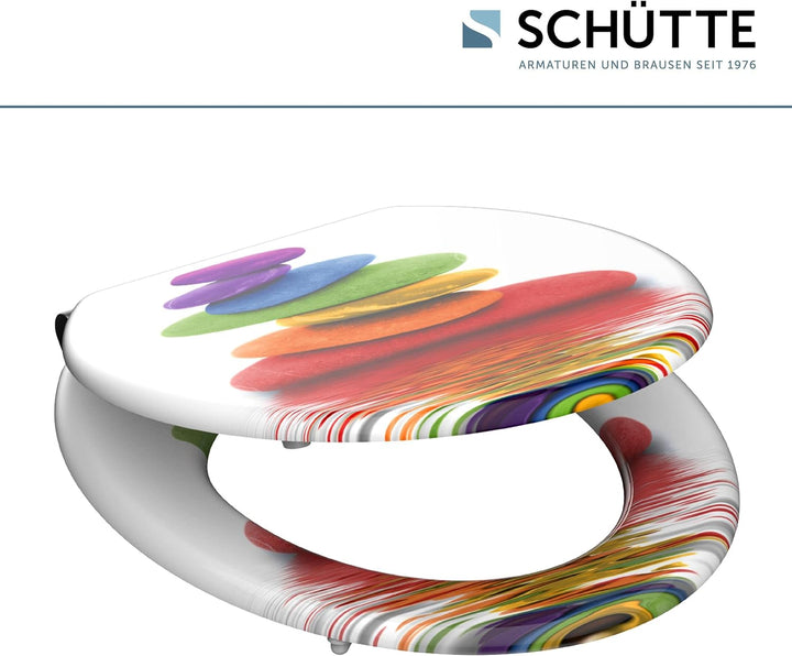 SCHÜTTE WC Sitz Holzkern COLORFUL STONES, Toilettensitz mit Absenkautomatik, passend für viele hande