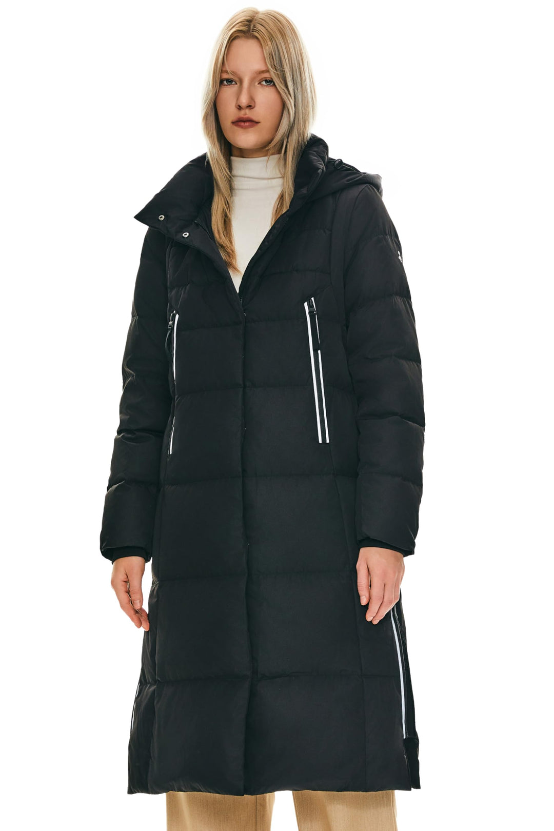 Orolay Damen Verdickte Daunenjacke Langer Wintermantel Mit Kapuze Pufferjacke, Schwarz