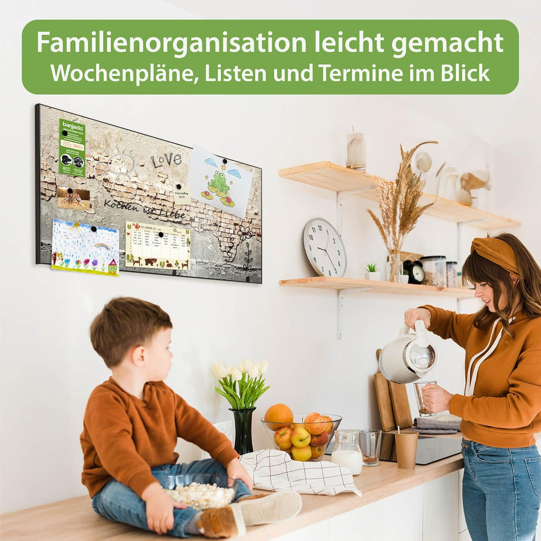 banjado Magnettafel schwarz 78 x 37cm / Magnetwand Metall/Magnetpinnwand als Memoboard/Pinnwand Magn