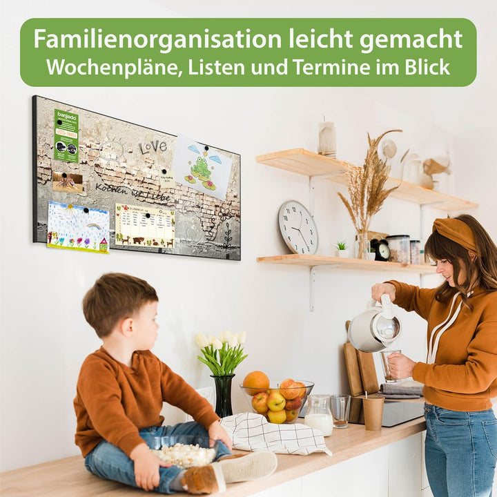 banjado Magnettafel schwarz 78 x 37cm / Magnetwand Metall/Magnetpinnwand als Memoboard/Pinnwand Magn