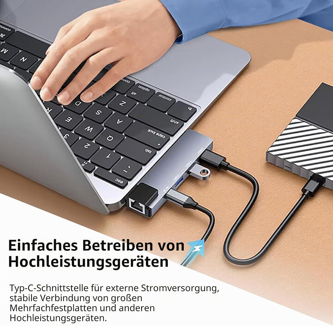 5-in-1 USB Hub with 65W Power Delivery, 3 USB3.0,1Gbps Ethernet, USB Ports for MacBook Air, iPad Pro