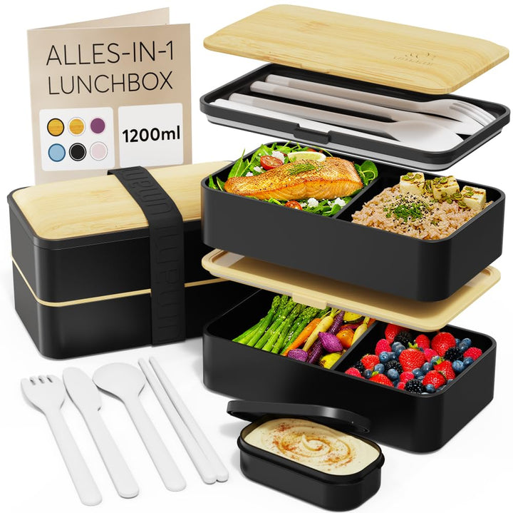 Umami Lunchbox Erwachsene, Auslaufsichere Bento Box mit Fächern und 4 Bestecke, Brotdose Erwachsene,