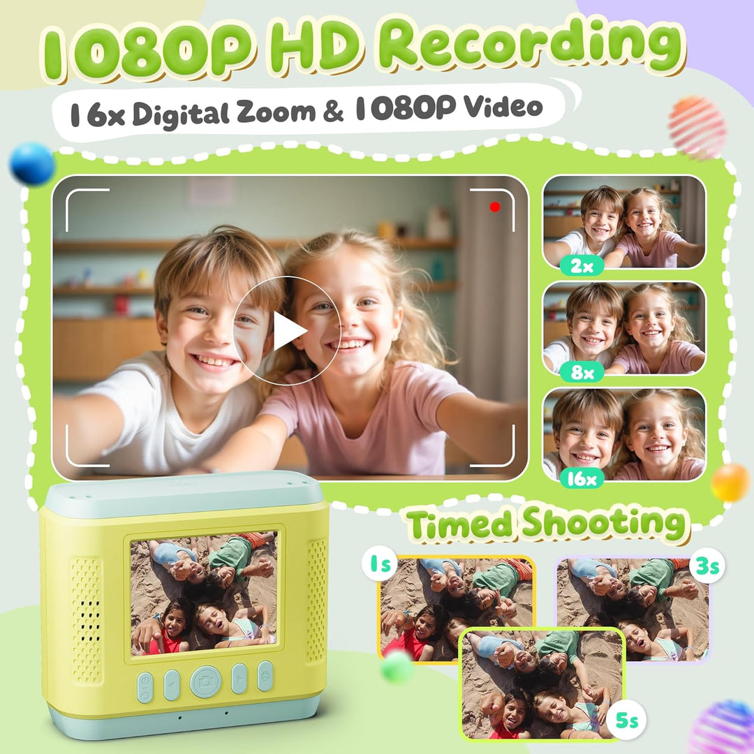 Kinderkamera Sofortbildkamera, 1080P HD Sofortbildkamera Kinder mit 32GB Karte, 2,4 Zoll Digitalkame