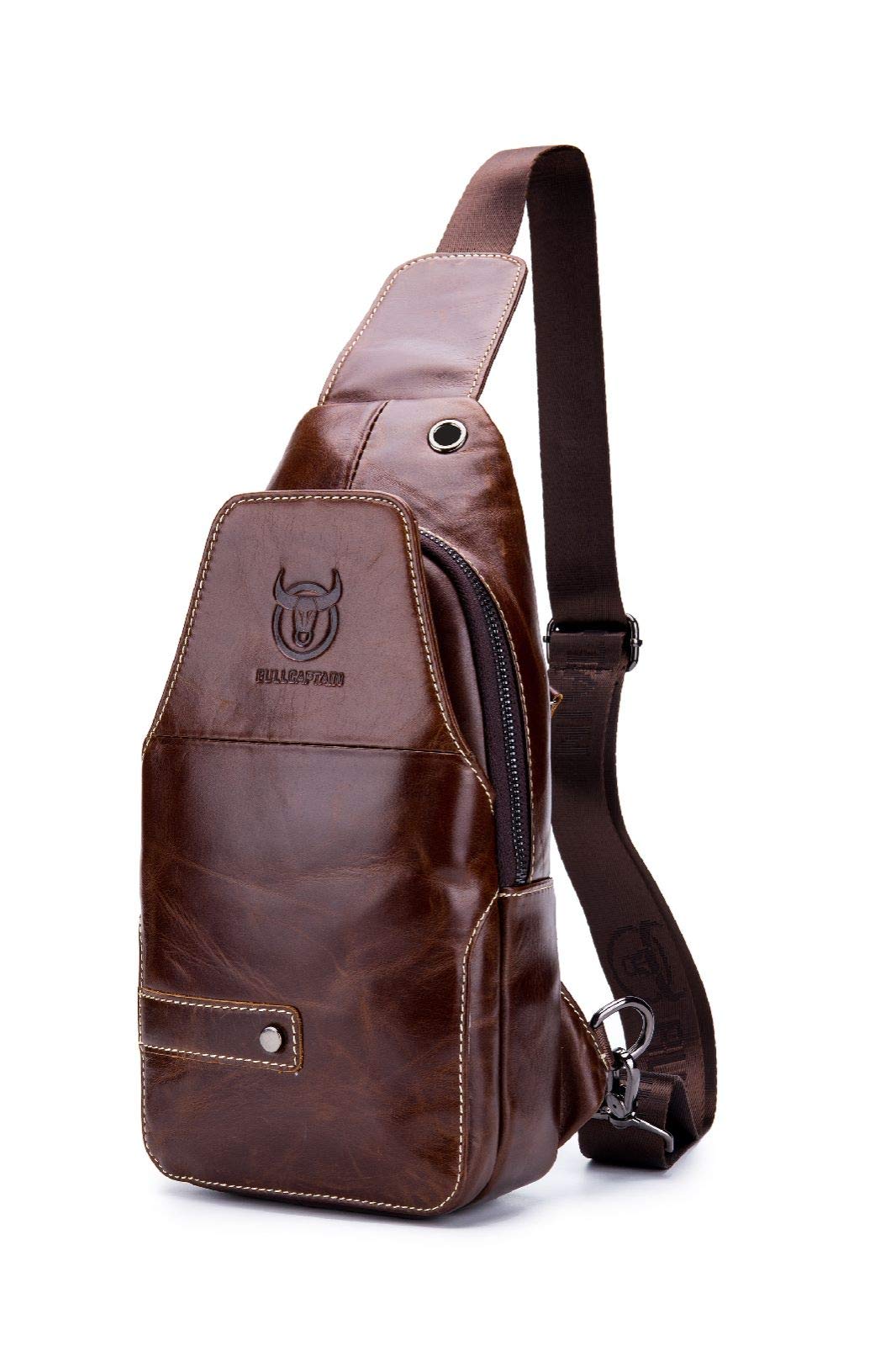 BULLCAPTAIN Herren Tasche Leder Sling Bag Schulter Rucksack Schultertasche Brusttasche Wasserresiste