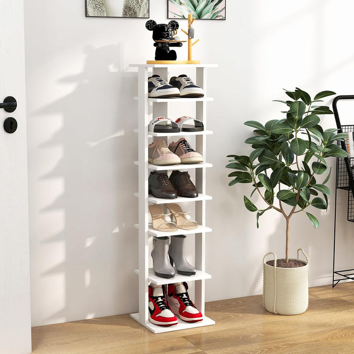 GIANTEX Schuhregal mit 8 Ebenen Schschrank Holz Schuhständer vertikal platzsparend Schuh-Organizer L