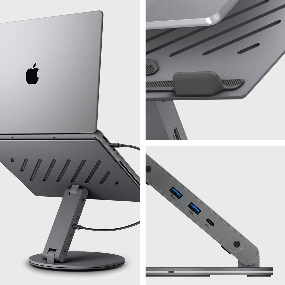 Spigen ArcDock 6-in-1 Laptop Ständer mit Dockingstation【inkl. USB C auf C Kabel】 Ergonomisch, USB A/