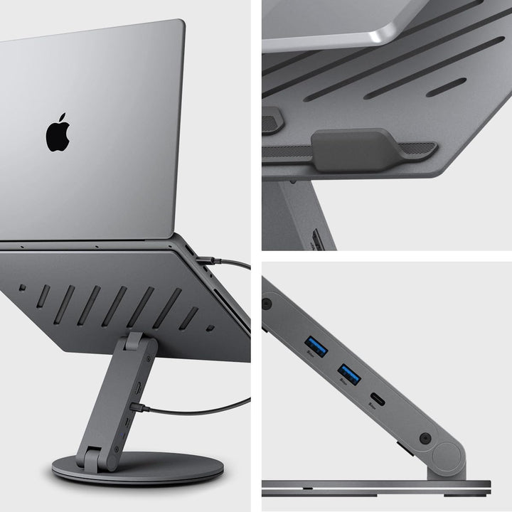 Spigen ArcDock 6-in-1 Laptop Ständer mit Dockingstation【inkl. USB C auf C Kabel】 Ergonomisch, USB A/