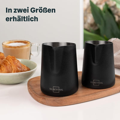 SILBERTHAL Milchkännchen Edelstahl 500ml schwarz - Professionelles Barista Zubehör mit Latte Art Aus