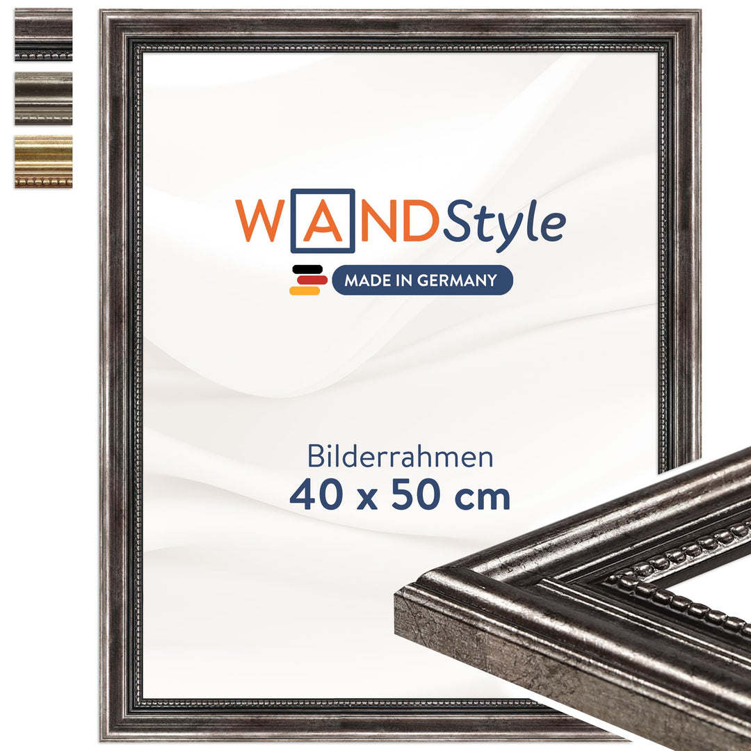 WANDStyle Bilderrahmen Antik 40x50cm I Farbe: Metall I Holzbilderrahmen I Fotorahmen I Barock Bilder