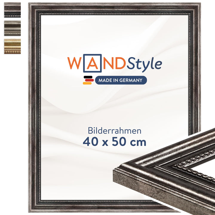 WANDStyle Bilderrahmen Antik 40x50cm I Farbe: Metall I Holzbilderrahmen I Fotorahmen I Barock Bilder