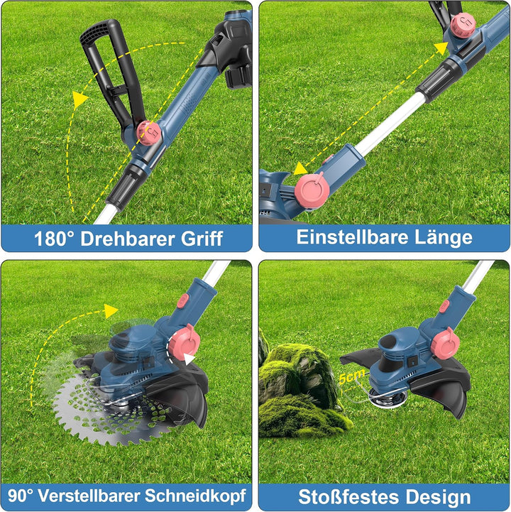 Rasentrimmer mit Akku 21V,Akku Rasentrimmer für Makita Akku,freischneider mit unkrautbürste,2-in-1 F
