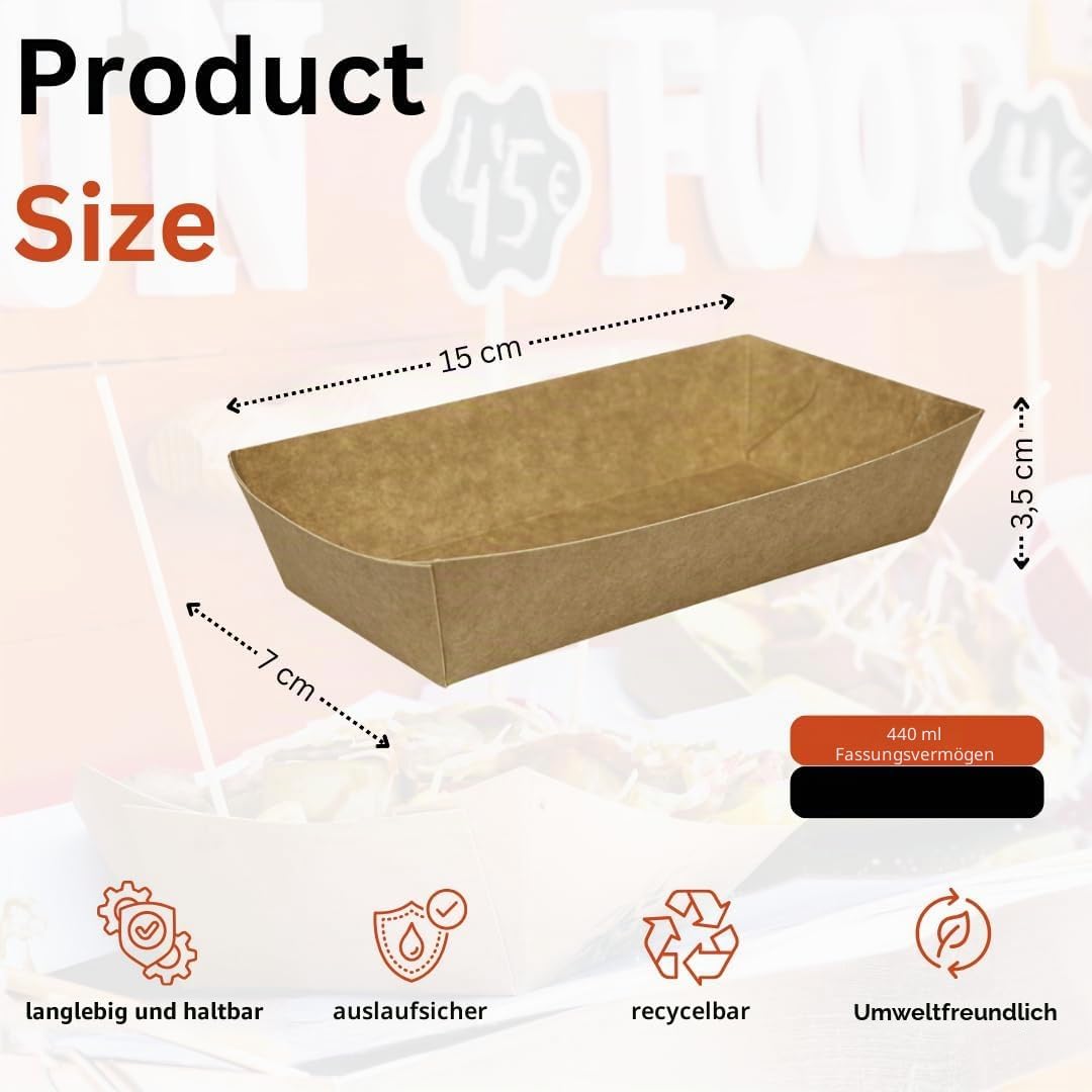 Enpack Snackschale A13-100 Stück Snackschalen aus Kraftpapier - Snack Box 15x7x3,5cm - Currywurst Sc