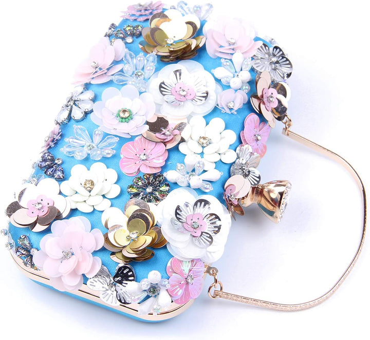 Damen Clutches Blume Abendtasche Handtasche Hochzeit Clutch Party Tasche Blau, Blau