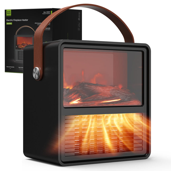 Minthouz Elektrischer Heizlüfter 1200W/800W, Keramik Heizgerät mit 3D Flammeneffekt, Einstellbarem T