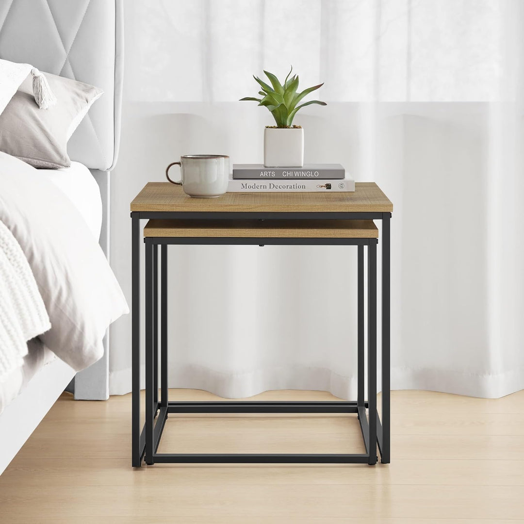 FORTENA Set mit 2 Couchtischen Beistelltisch Wohnzimmertisch Schwarz oder Gold Metall Quadratisch (E