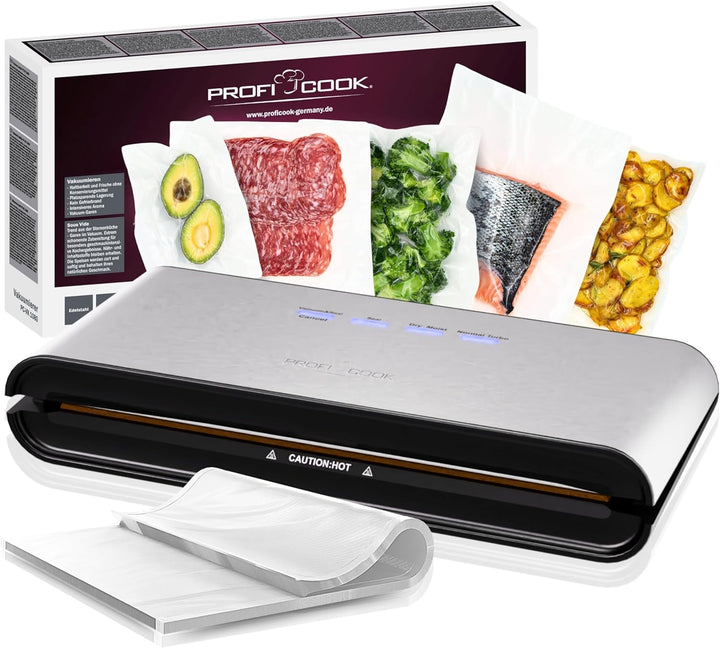 Profi Cook PC-VK 1080 Edelstahl-Vakuumiergerät, Vakuumierer, Lebensmittel bleiben vakuumiert bis zu