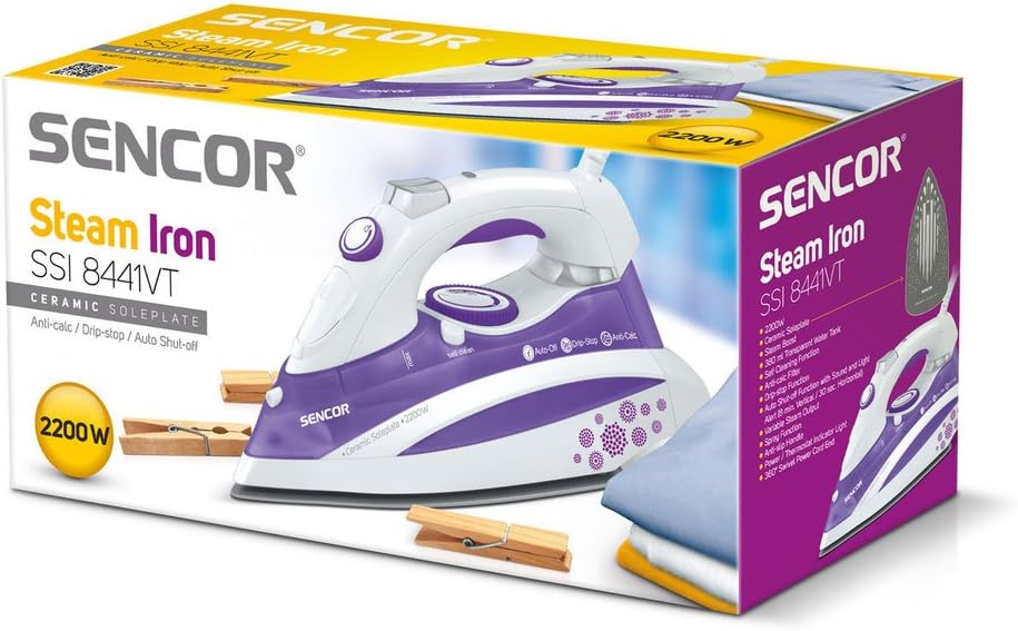 SENCOR SSI 8441VT Dampfbügeleisen (2200 Watt, Bügelunterlage aus Keramik) lila Violett, Violett