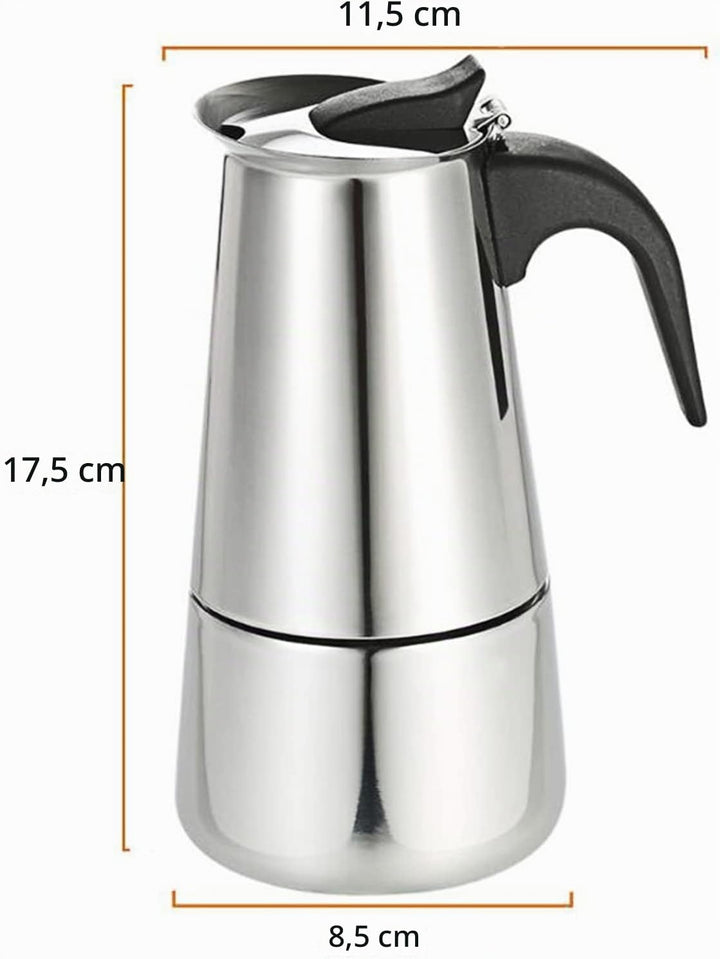 Fermoirper Elektrisch Espressokocher Edelstahl 200ML,Espressokocher, 4 Tassen Mokkakanne mit Heizpla