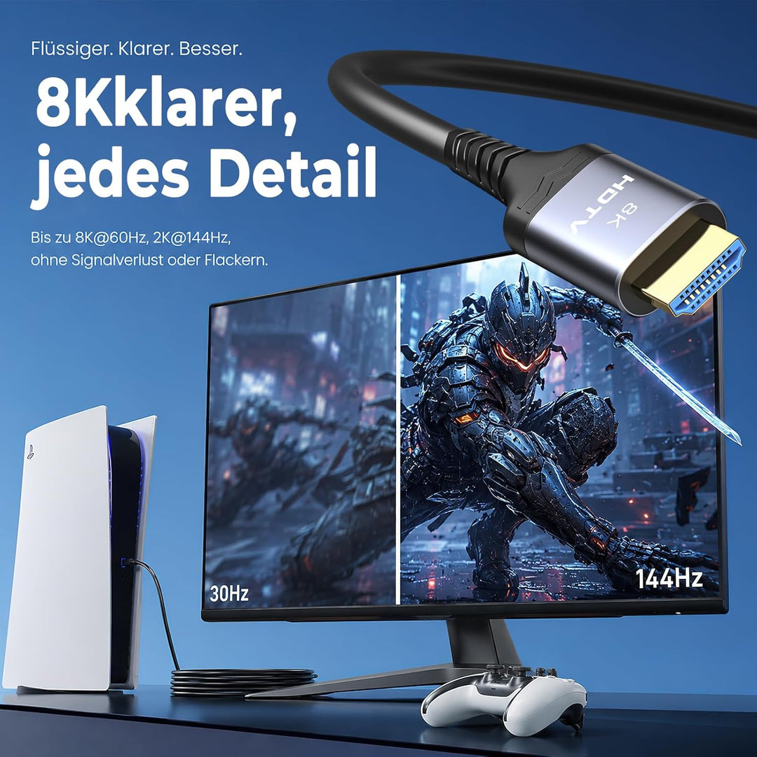8K HDMI Glasfaserkabel 20m, 48Gbps Ultra High Speed HDMI 2.1 Kabel/AOC Unterstützung 8K@60Hz,4K@120H