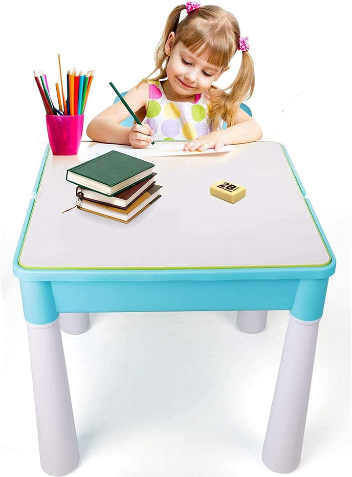 burgkidz 5-in-1-Kinder-Aktivitäts-Tischset - 128 Teile Kompatibel mit Bausteinen Spielzeug, Spieltis