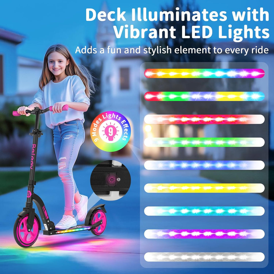 BELEEV V10 Roller Kinder 6 Jahre, 230mm Big Wheel, LED Licht Deck, ABEC-7, Höhenverstellbar, Tragegu