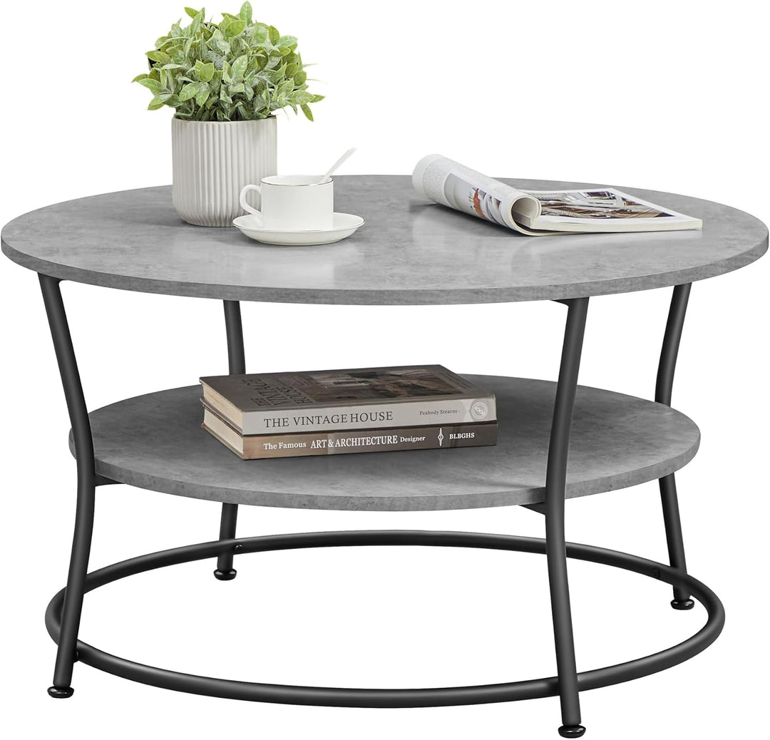 VASAGLE Couchtisch rund, Wohnzimmertisch, Sofatisch mit Ablage, einfacher Aufbau, Metall, Industrie-