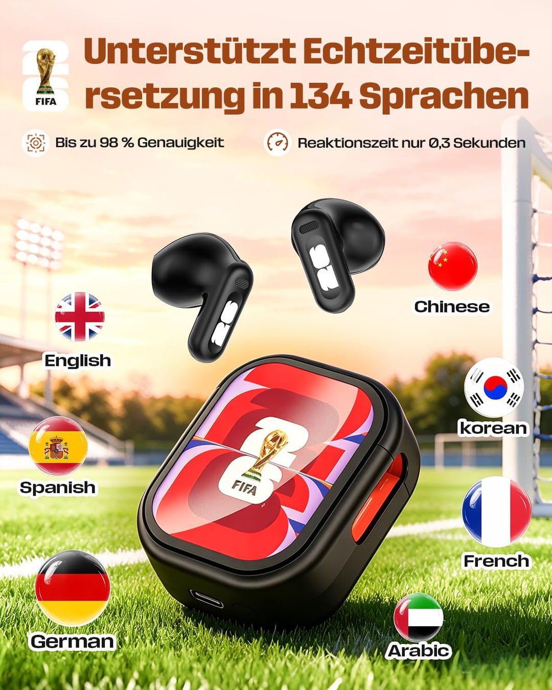 FIFA World Cup 2026 NE20 übersetzer kopfhörer, 3 in 1 Bluetooth 6.0 übersetzungskopfhörer in echtzei