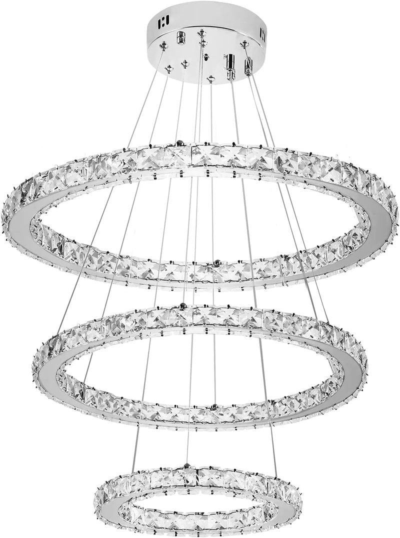 AufuN 72W Moderne Kristall LED 3 Ring Design, Kreative Kronleuchter Hängelampe für Schlafzimmer Wohn