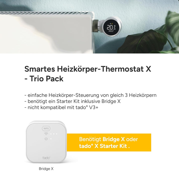 tado° Smartes Heizkörperthermostat X – Trio Pack, Heizungssteuerung per App und Smart Speaker (Alexa