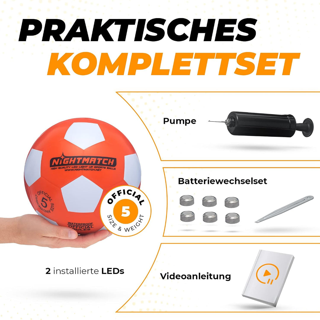 NIGHTMATCH Offizielle Grösse 5 Wasserbeständig LED Leuchtfussball - Leuchtender Fussball für Nachtsp