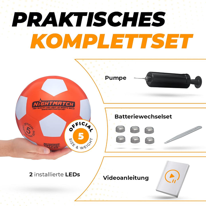 NIGHTMATCH Offizielle Grösse 5 Wasserbeständig LED Leuchtfussball - Leuchtender Fussball für Nachtsp