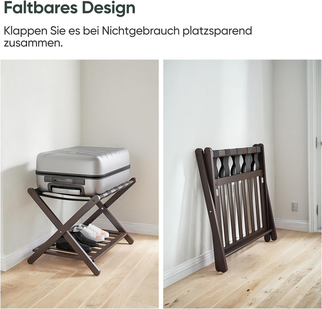 Semiocthome Kofferständer, Faltbarer Gepäckträger aus Bambus mit Ablage für Gästezimmer, Schlafzimme