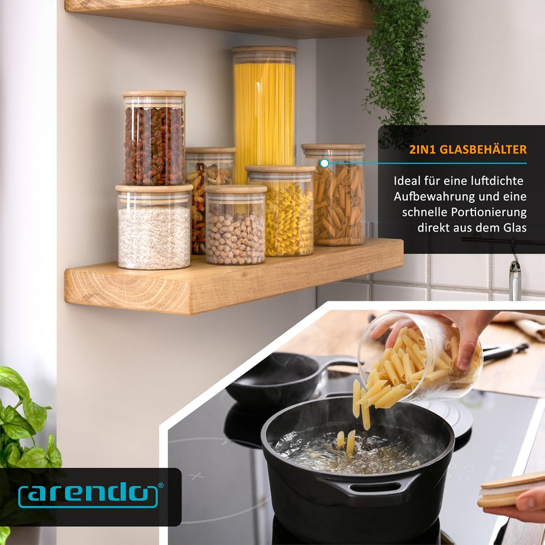Arendo Vorratsgläser mit Deckel Luftdicht 7er Set, Vorratsdosen Glas mit Deckel Pasta, Vorratsdosen