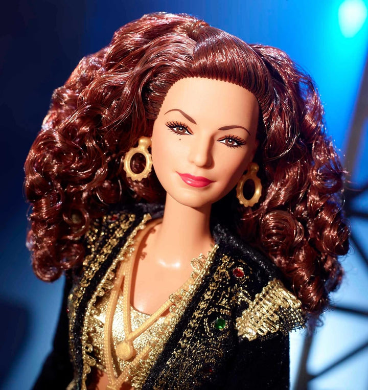 Barbie HCB85 - Signature Gloria Estefan Barbie-Puppe in goldener und schwarzer Mode mit Accessoires