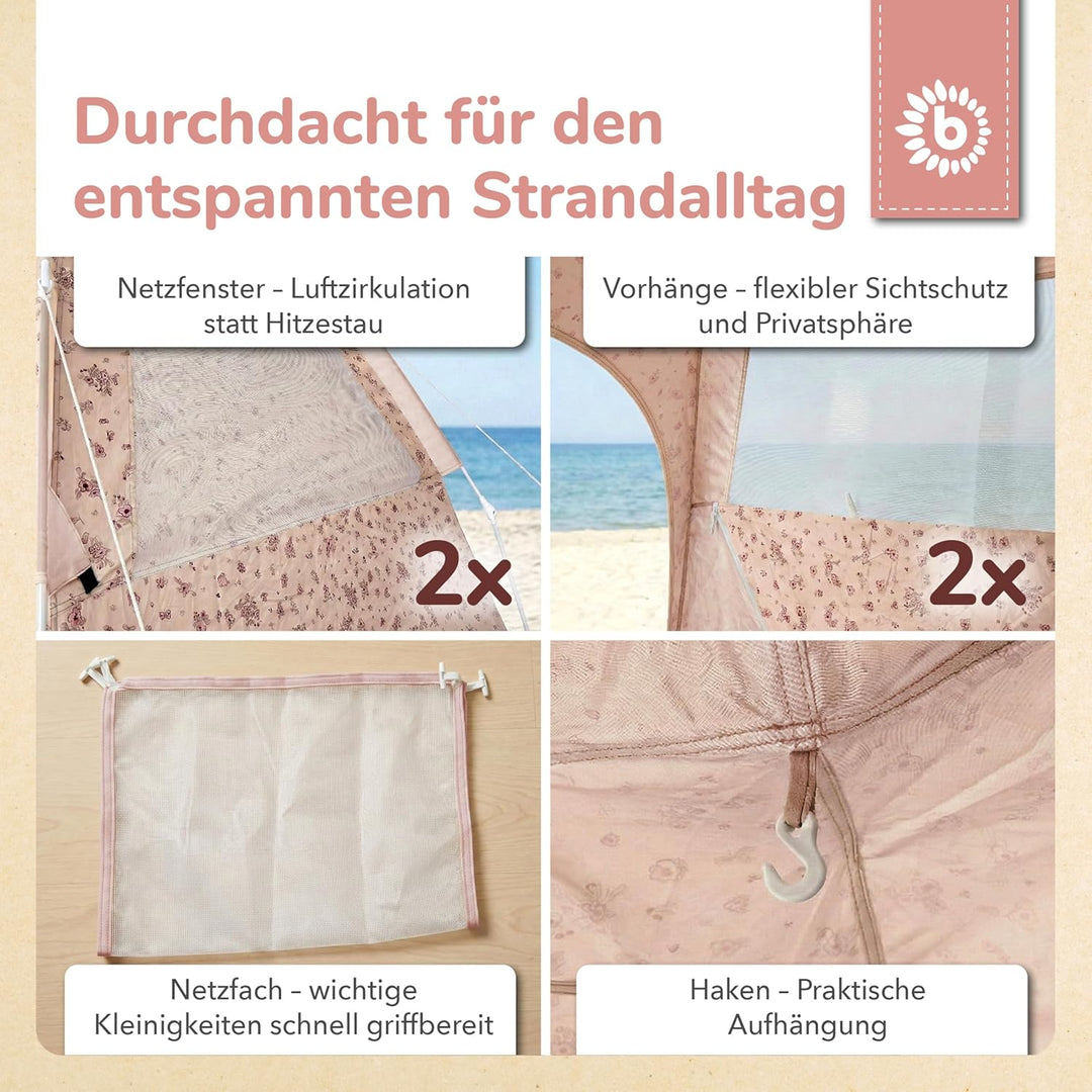 Bieco Strandmuschel Pop Up XXL – Quick-Up Strandzelt Schnellaufbau mit UV Schutz 80+ – Sonnenschutz