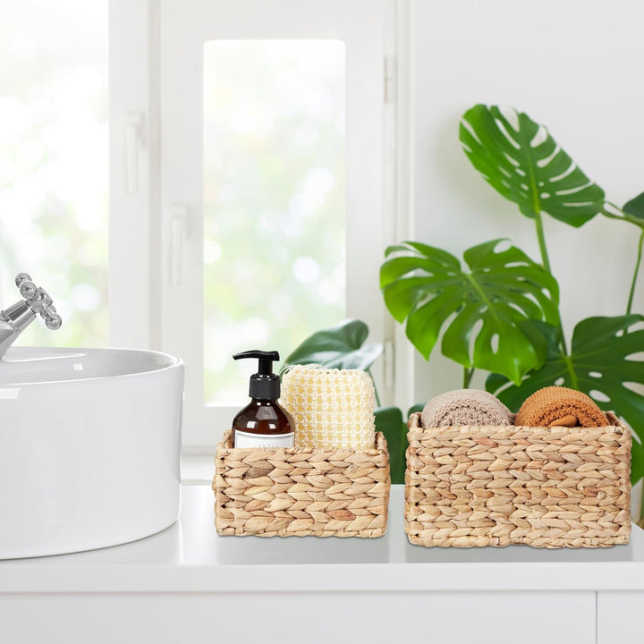 Relaxdays Aufbewahrungskorb Set, Wasserhyazinthe, 2 Grössen, Badezimmer & Deko, geflochtene Utensili