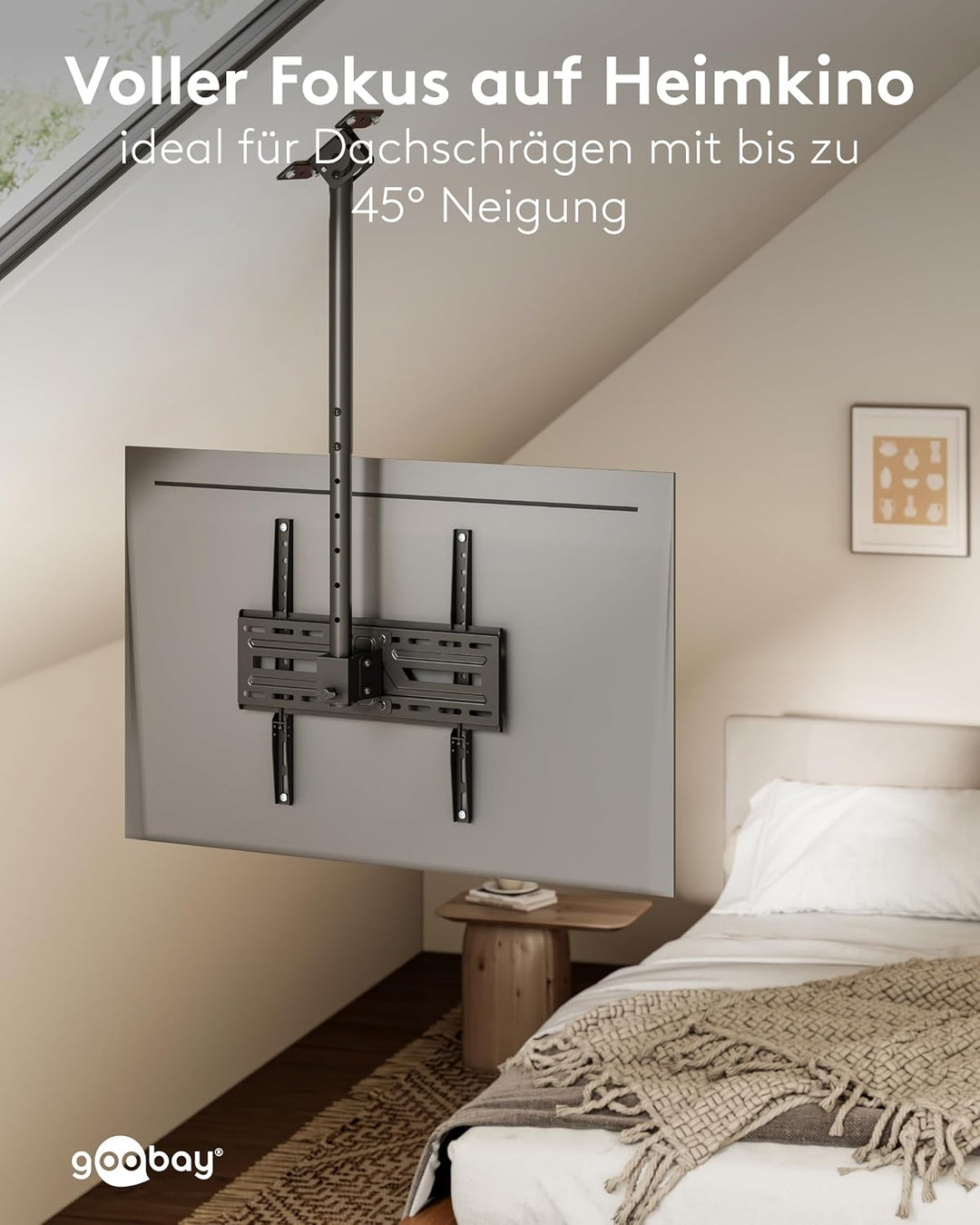 TV-Deckenhalterung für 37–75 Zoll, VESA 400x400, schwenkbar, neigbar, 50 kg | Pulverbeschichteter St