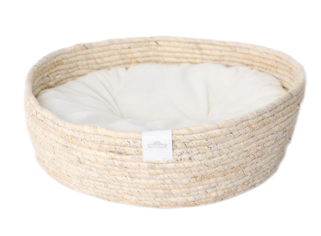 Dehner Premium Lovely Kuschelbett Guter Schlaf, Ø 38 cm, Höhe 13 cm, Naturmaterial/Plüsch, weiss/bei