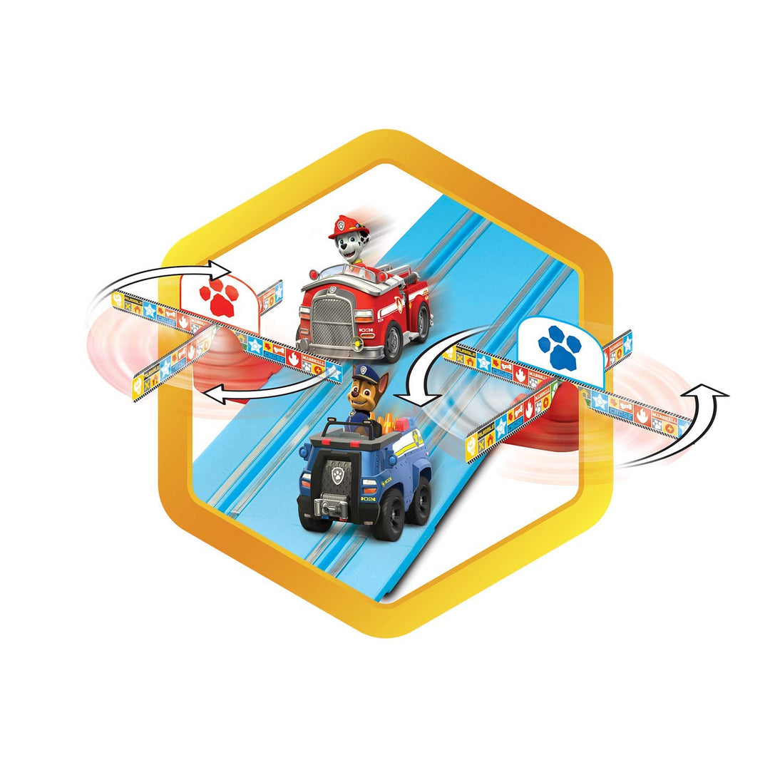 PAW Patrol Carrera First Rennbahnset | Chase & Marshall | 2,4m Strecke | Kreisel für extra Spielpass