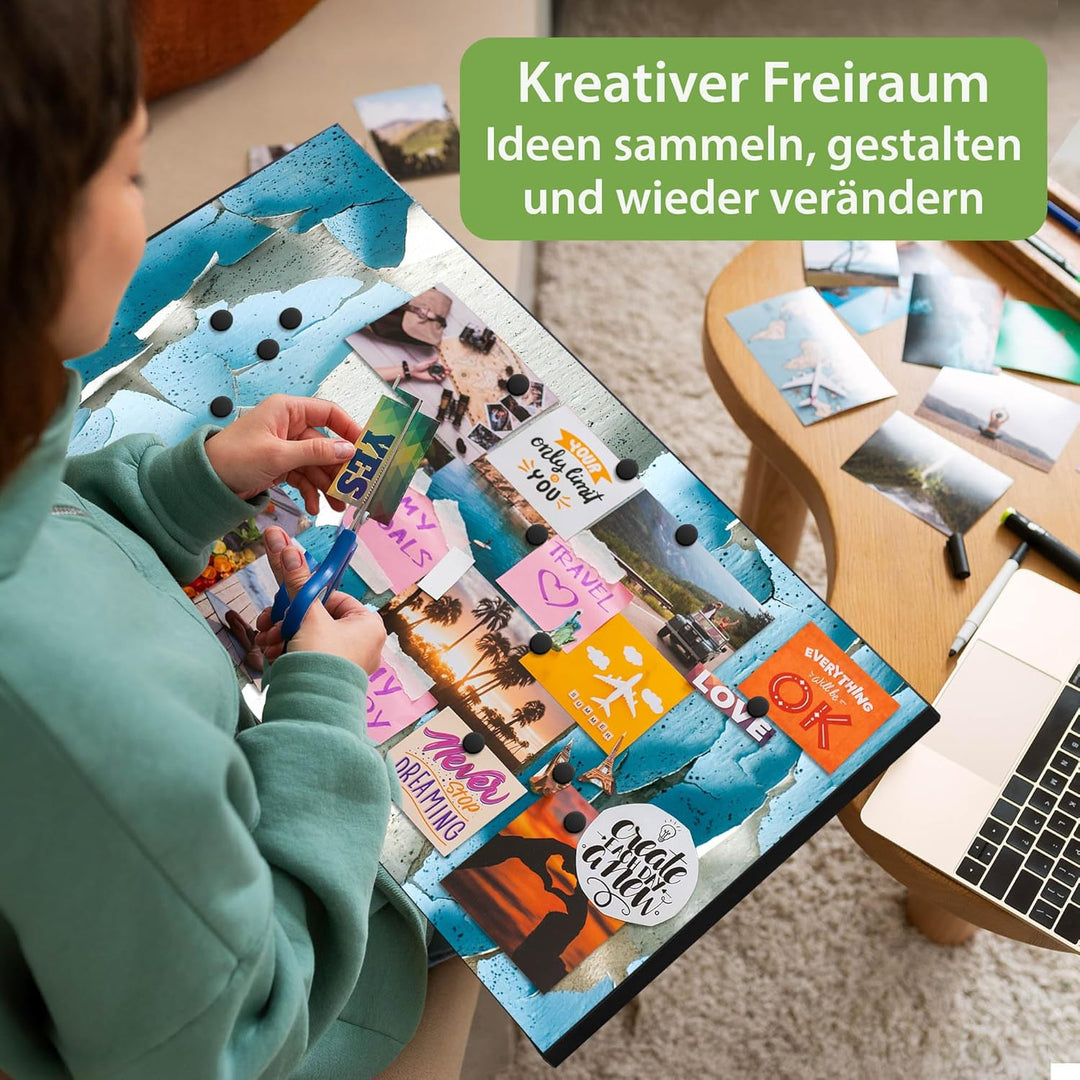 banjado Magnettafel schwarz 78 x 37cm / Magnetwand Metall/Magnetpinnwand als Memoboard/Pinnwand Magn